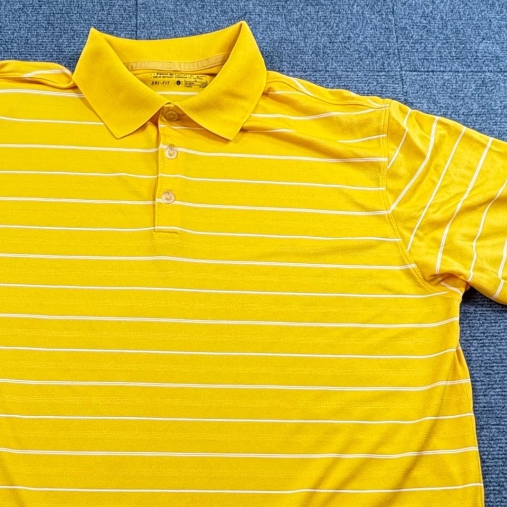 Nike Golf Mens Dri-FIT Striped Polo Shirt Yellow White Short Sleeve Large